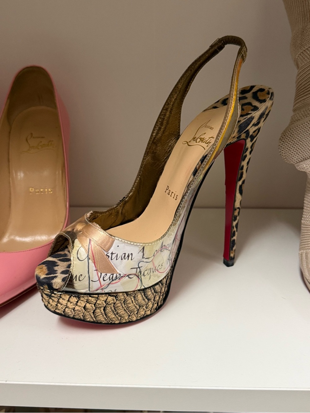 Christian Louboutin Leopard Print & Multicolor Peep-Toe Slingbacks - Picture 3 of 5